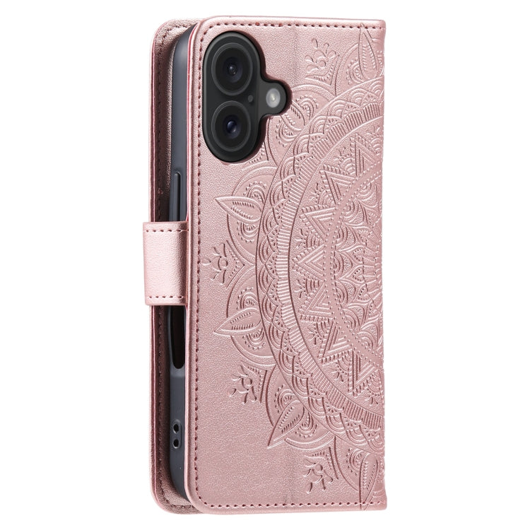 For iPhone 16 Plus Totem Flower Embossed Leather Phone Case(Rose Gold) - iPhone 16 Plus Cases by PMC Jewellery | Online Shopping South Africa | PMC Jewellery | Buy Now Pay Later Mobicred