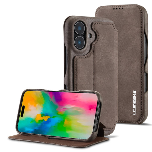 For iPhone 16 Plus LC.IMEEKE Hon Ancient Series Flip Leather Phone Case(Coffee) - iPhone 16 Plus Cases by LC.IMEEKE | Online Shopping South Africa | PMC Jewellery | Buy Now Pay Later Mobicred