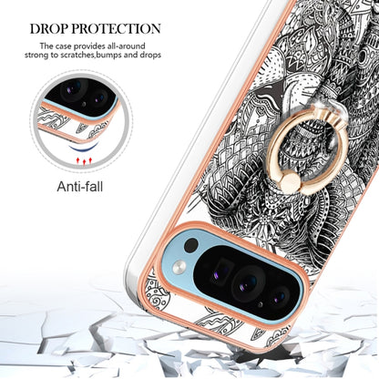 For Google Pixel 9 / 9 Pro Electroplating Dual-side IMD Phone Case with Ring Holder(Totem Elephant) - Google Cases by PMC Jewellery | Online Shopping South Africa | PMC Jewellery | Buy Now Pay Later Mobicred