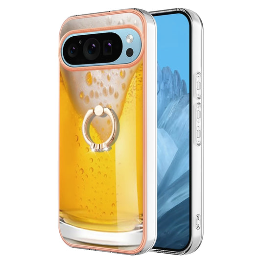 For Google Pixel 9 / 9 Pro Electroplating Dual-side IMD Phone Case with Ring Holder(Draft Beer) - Google Cases by PMC Jewellery | Online Shopping South Africa | PMC Jewellery | Buy Now Pay Later Mobicred