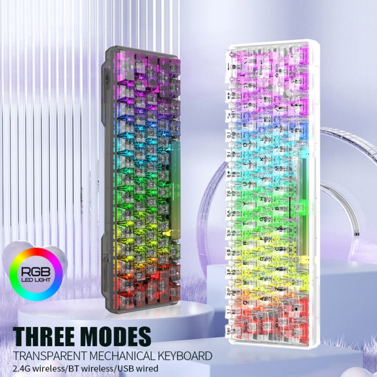 XUNFOX K30 Pro 2.4G + BT + Wired Transparent 61-Keys Mechanical White Axis Keyboard(Black) - Wireless Keyboard by PMC Jewellery | Online Shopping South Africa | PMC Jewellery | Buy Now Pay Later Mobicred