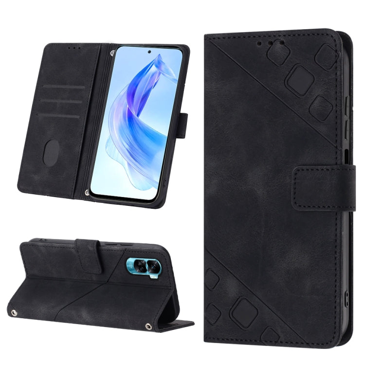 For Honor 90 Lite Skin-feel Embossed Leather Phone Case(Black) - Honor Cases by PMC Jewellery | Online Shopping South Africa | PMC Jewellery