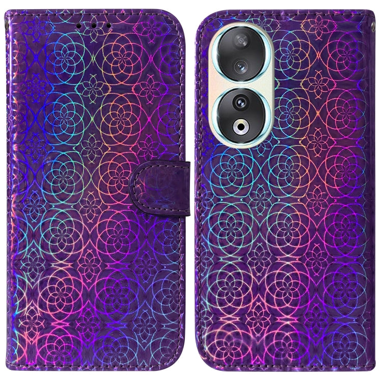 For Honor 90 Colorful Magnetic Buckle Leather Phone Case(Purple) - Honor Cases by PMC Jewellery | Online Shopping South Africa | PMC Jewellery