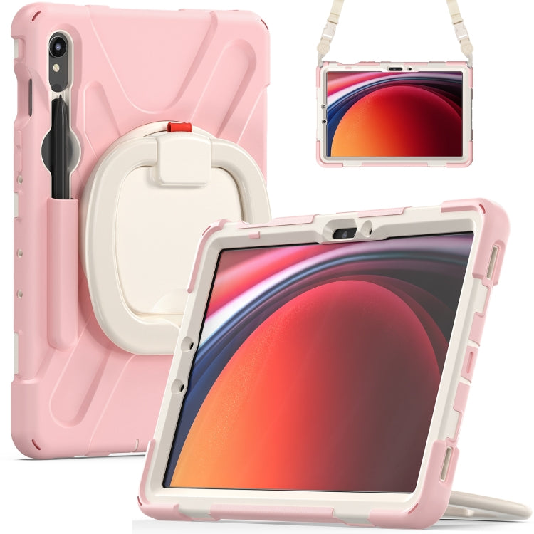 For Samsung Galaxy Tab S9 / S8 / S7 Silicone Hybrid PC Tablet Case with Holder & Shoulder Strap(Pink) - Other Galaxy Tab PC by PMC Jewellery | Online Shopping South Africa | PMC Jewellery | Buy Now Pay Later Mobicred