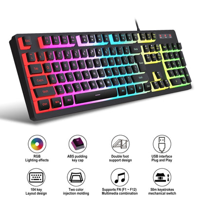 HXSJ L200+X100 Wired RGB Backlit Keyboard and Mouse Set 104 Pudding Key Caps + 3600DPI Mouse(Black) - Wired Keyboard by HXSJ | Online Shopping South Africa | PMC Jewellery | Buy Now Pay Later Mobicred