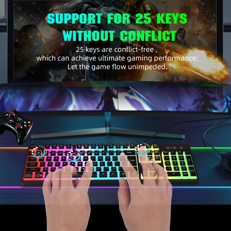 HXSJ L200 Wired RGB Backlit Keyboard 104 Pudding Key Caps(Black) - Wired Keyboard by HXSJ | Online Shopping South Africa | PMC Jewellery | Buy Now Pay Later Mobicred