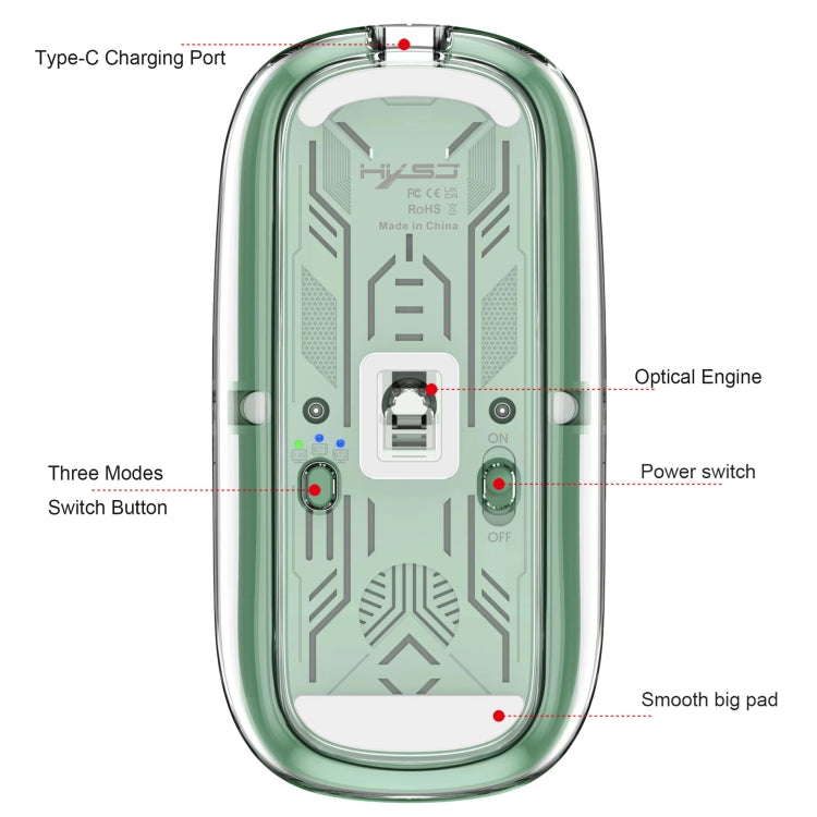 HXSJ T900 Transparent Magnet Three-mode Wireless Gaming Mouse(Grey) - free shipping - PMC Jewellery - Order now!