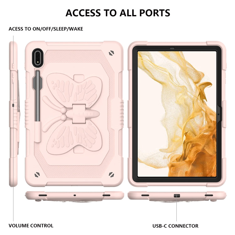 For Samsung Galaxy Tab S9 Butterfly Kickstand Heavy Duty Hard Rugged Tablet Case(Rose Pink) - Galaxy Tab S9 Cases by PMC Jewellery | Online Shopping South Africa | PMC Jewellery | Buy Now Pay Later Mobicred