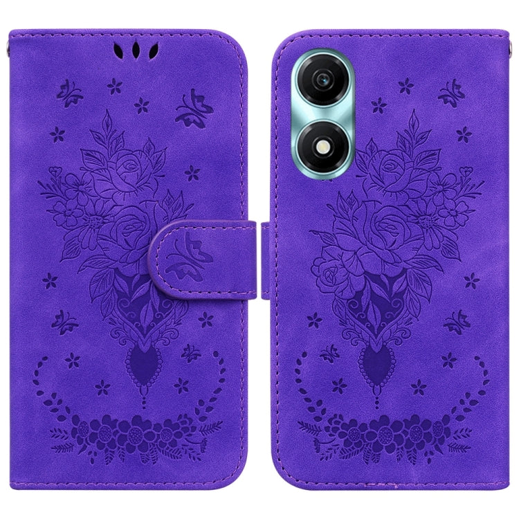 For Honor X5 Plus / Play 40C Butterfly Rose Embossed Leather Phone Case(Purple) - Honor Cases by PMC Jewellery | Online Shopping South Africa | PMC Jewellery