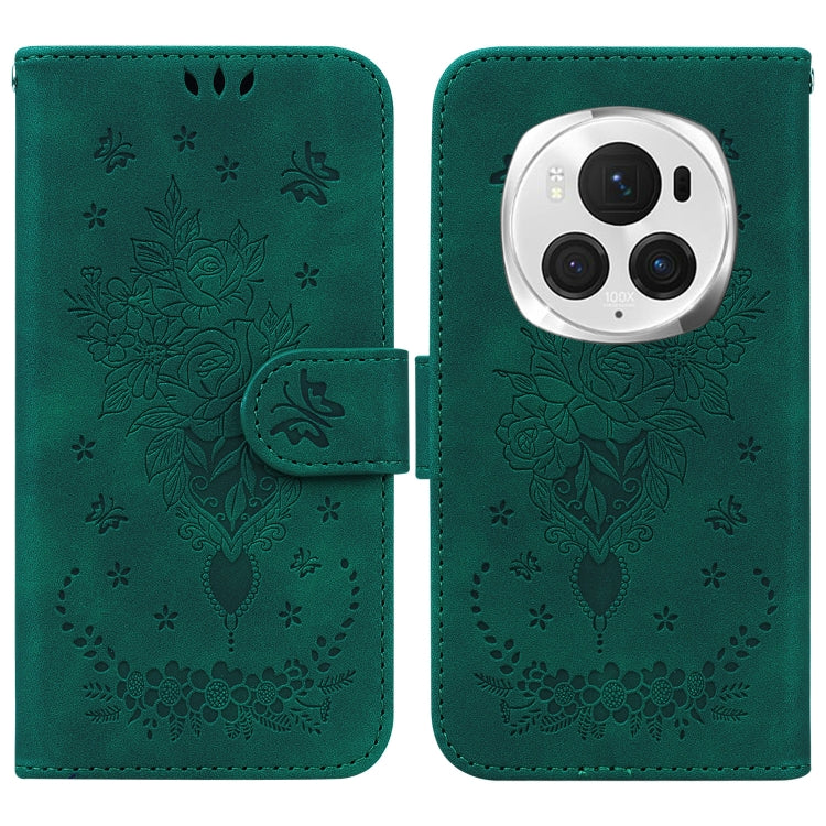 For Honor Magic6 Pro Butterfly Rose Embossed Leather Phone Case(Green) - Honor Cases by PMC Jewellery | Online Shopping South Africa | PMC Jewellery | Buy Now Pay Later Mobicred