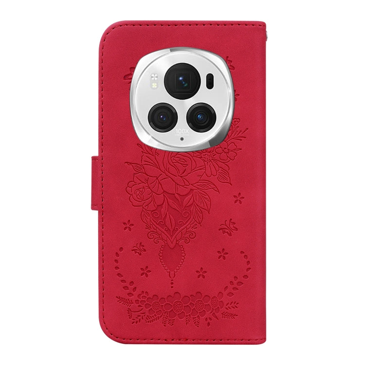 For Honor Magic6 Pro Butterfly Rose Embossed Leather Phone Case(Red) - Honor Cases by PMC Jewellery | Online Shopping South Africa | PMC Jewellery | Buy Now Pay Later Mobicred