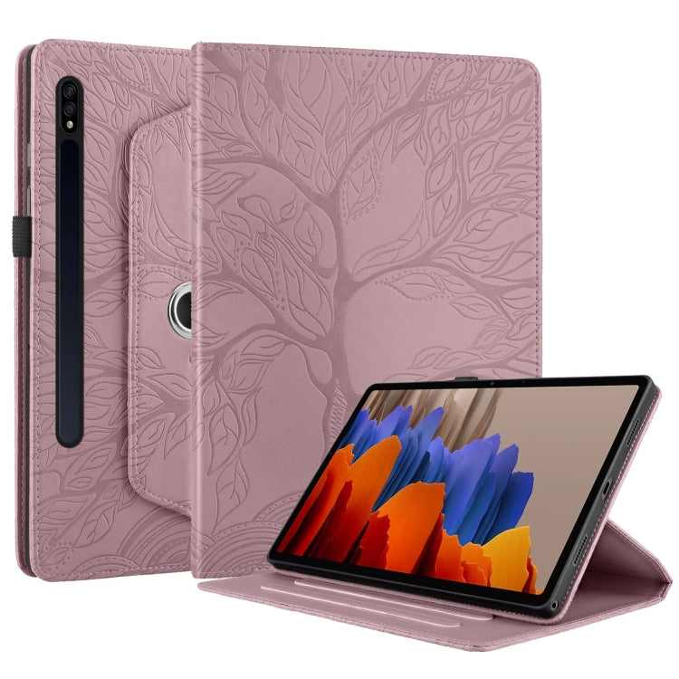 For Samsung Galaxy Tab S9+ / S8+ / S7+ Tree Life Embossed Rotation Leather Tablet Case(Rose Gold) - Tab A7 Lite T220 / T225 by PMC TechLife | Online Shopping South Africa | PMC TechLife