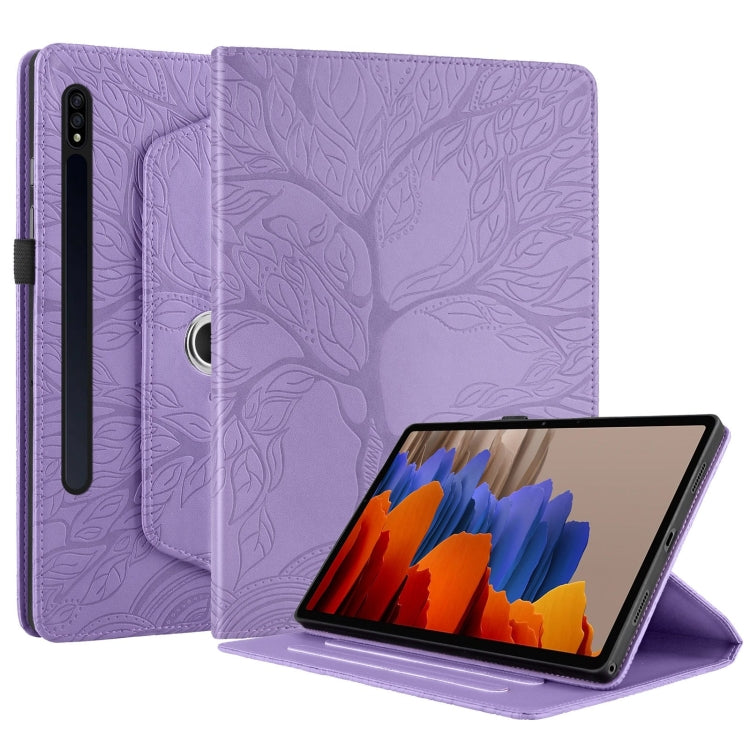 For Samsung Galaxy Tab S9+ / S8+ / S7+ Tree Life Embossed Rotation Leather Tablet Case(Purple) - Tab A7 Lite T220 / T225 by PMC Jewellery | Online Shopping South Africa | PMC Jewellery | Buy Now Pay Later Mobicred