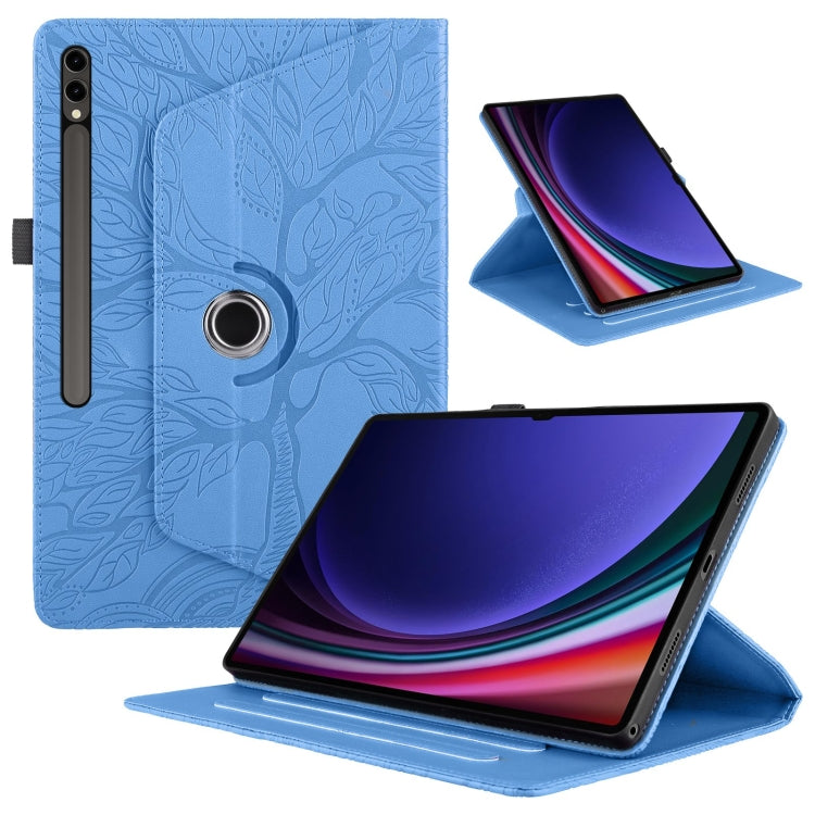 For Samsung Galaxy Tab S10 Ultra / S9 Ultra Tree Life Embossed Rotation Leather Tablet Case(Blue) - Galaxy Tab S9 Ultra Cases by PMC Jewellery | Online Shopping South Africa | PMC Jewellery | Buy Now Pay Later Mobicred