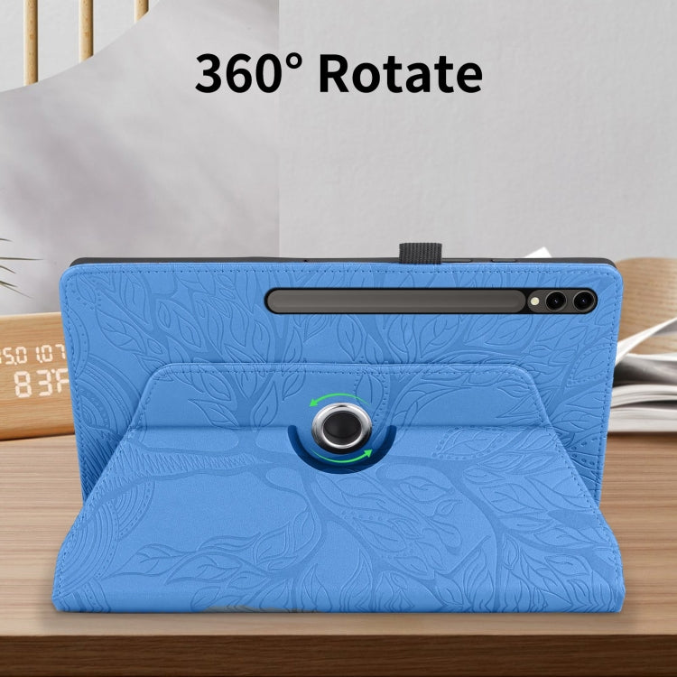 For Samsung Galaxy Tab S10 Ultra / S9 Ultra Tree Life Embossed Rotation Leather Tablet Case(Blue) - Galaxy Tab S9 Ultra Cases by PMC Jewellery | Online Shopping South Africa | PMC Jewellery | Buy Now Pay Later Mobicred