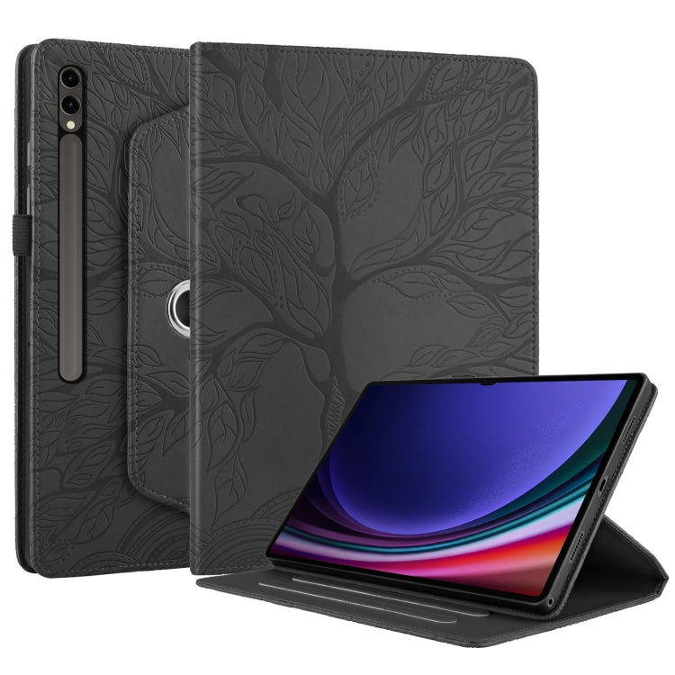 For Samsung Galaxy Tab S10 Ultra / S9 Ultra Tree Life Embossed Rotation Leather Tablet Case(Black) - Galaxy Tab S9 Ultra Cases by PMC Jewellery | Online Shopping South Africa | PMC Jewellery | Buy Now Pay Later Mobicred