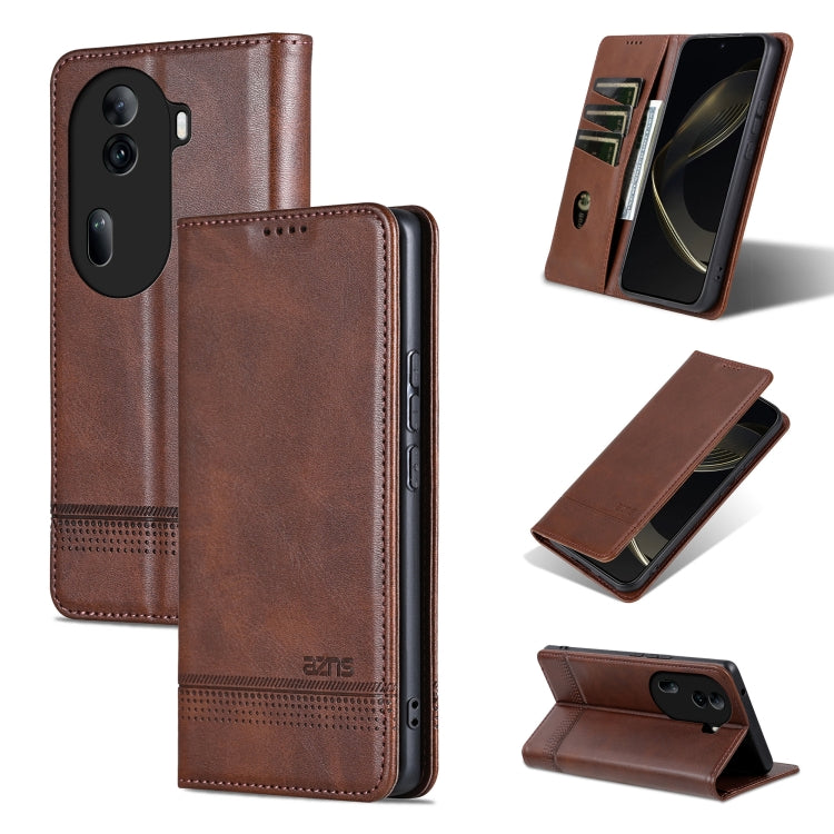 For OPPO Reno11 China AZNS Magnetic Calf Texture Flip Leather Phone Case(Dark Brown) - Reno11 Cases by AZNS | Online Shopping South Africa | PMC Jewellery | Buy Now Pay Later Mobicred