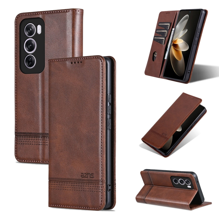 For OPPO Reno12 Global AZNS Magnetic Calf Texture Flip Leather Phone Case(Dark Brown) - Reno12 Cases by AZNS | Online Shopping South Africa | PMC Jewellery | Buy Now Pay Later Mobicred