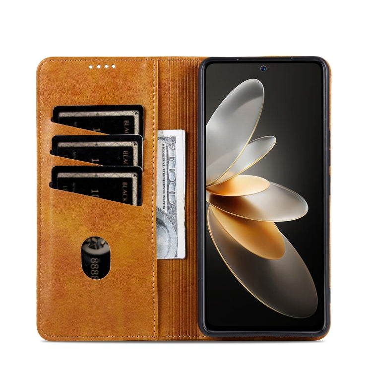 For OPPO Reno12 Global AZNS Magnetic Calf Texture Flip Leather Phone Case(Light Brown) - Reno12 Cases by AZNS | Online Shopping South Africa | PMC Jewellery | Buy Now Pay Later Mobicred