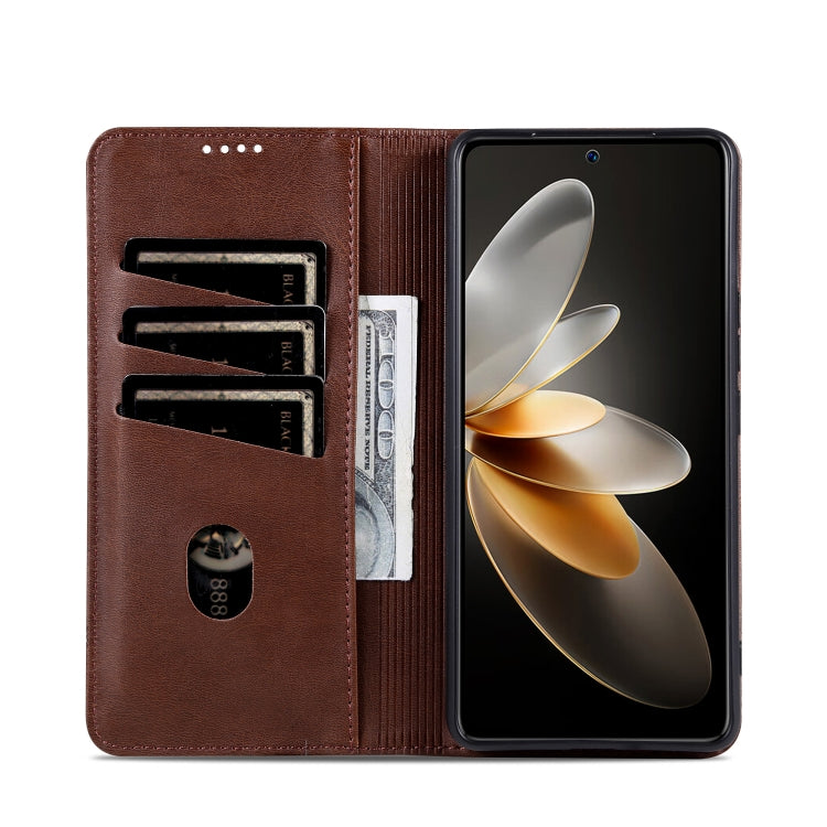 For OPPO Reno12 Pro Global AZNS Magnetic Calf Texture Flip Leather Phone Case(Dark Brown) - Reno12 Pro Cases by AZNS | Online Shopping South Africa | PMC Jewellery | Buy Now Pay Later Mobicred