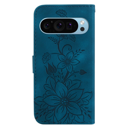 For Google Pixel 9 Pro Lily Embossed Leather Phone Case(Dark Blue) - Google Cases by PMC Jewellery | Online Shopping South Africa | PMC Jewellery | Buy Now Pay Later Mobicred