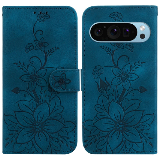 For Google Pixel 9 Lily Embossed Leather Phone Case(Dark Blue) - Google Cases by PMC Jewellery | Online Shopping South Africa | PMC Jewellery | Buy Now Pay Later Mobicred