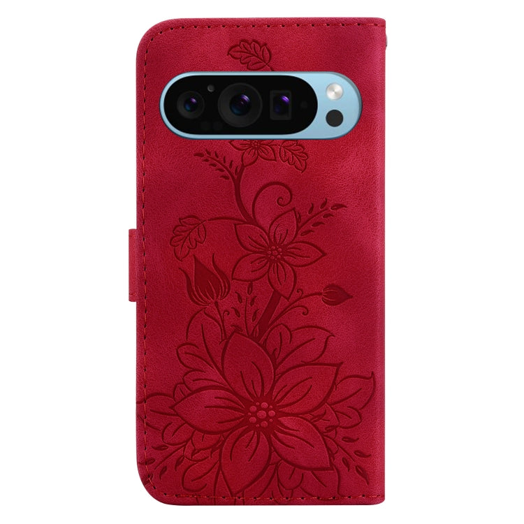 For Google Pixel 9 Lily Embossed Leather Phone Case(Red) - Google Cases by PMC Jewellery | Online Shopping South Africa | PMC Jewellery | Buy Now Pay Later Mobicred