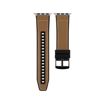 For Apple Watch Series 9 41mm Hybrid Leather Silicone Watch Band(Brown) - Watch Bands by PMC Jewellery | Online Shopping South Africa | PMC Jewellery