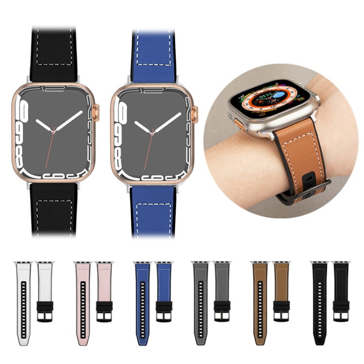For Apple Watch Series 9 45mm Hybrid Leather Silicone Watch Band(Blue) - Watch Bands by PMC TechLife | Online Shopping South Africa | PMC TechLife