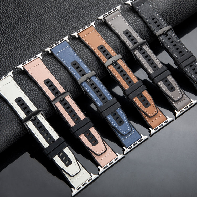 For Apple Watch Ultra 2 49mm Hybrid Leather Silicone Watch Band(Grey) - Watch Bands by PMC TechLife | Online Shopping South Africa | PMC TechLife | Buy Now Pay Later Mobicred