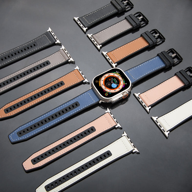 For Apple Watch Series 9 41mm Hybrid Leather Silicone Watch Band(White) - Watch Bands by PMC TechLife | Online Shopping South Africa | PMC TechLife