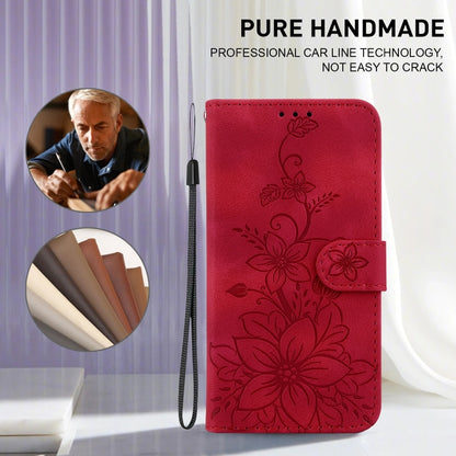 For iPhone SE 2024 Lily Embossed Leather Phone Case(Red) - More iPhone Cases by PMC Jewellery | Online Shopping South Africa | PMC Jewellery | Buy Now Pay Later Mobicred