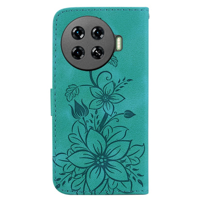 For Tecno Spark 20 Pro+ 4G Lily Embossed Leather Phone Case(Green) - Tecno Cases by PMC Jewellery | Online Shopping South Africa | PMC Jewellery | Buy Now Pay Later Mobicred