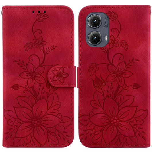 For Motorola Edge 2024 Lily Embossed Leather Phone Case(Red) - Motorola Cases by PMC Jewellery | Online Shopping South Africa | PMC Jewellery | Buy Now Pay Later Mobicred