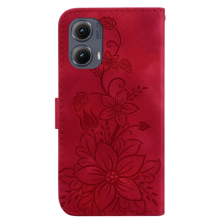 For Motorola Edge 2024 Lily Embossed Leather Phone Case(Red) - Motorola Cases by PMC Jewellery | Online Shopping South Africa | PMC Jewellery | Buy Now Pay Later Mobicred