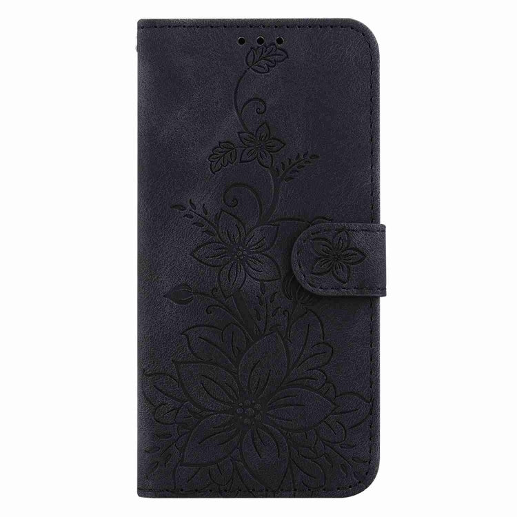 For Motorola Edge 2024 Lily Embossed Leather Phone Case(Black) - Motorola Cases by PMC Jewellery | Online Shopping South Africa | PMC Jewellery | Buy Now Pay Later Mobicred