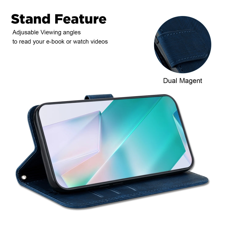 For iPhone 16e Little Tiger Embossed Leather Phone Case(Dark Blue) - iPhone 16e Cases by PMC TechLife | Online Shopping South Africa | PMC TechLife | Buy Now Pay Later Mobicred
