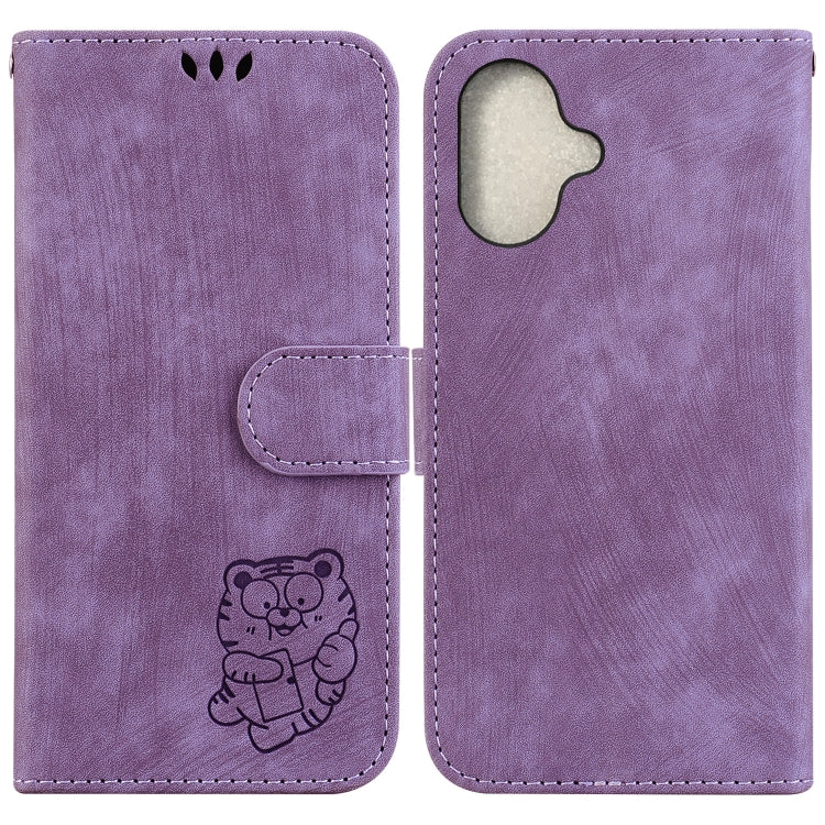 For iPhone 16 Plus Little Tiger Embossed Leather Phone Case(Purple) - free shipping - PMC TechLife - Order now!