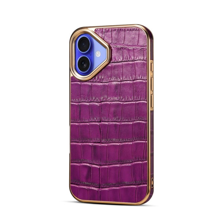 For iPhone 16 Denior Crocodile Texture Genuine Leather Electroplating Phone Case(Purple) - More iPhone Cases by Denior | Online Shopping South Africa | PMC Jewellery | Buy Now Pay Later Mobicred