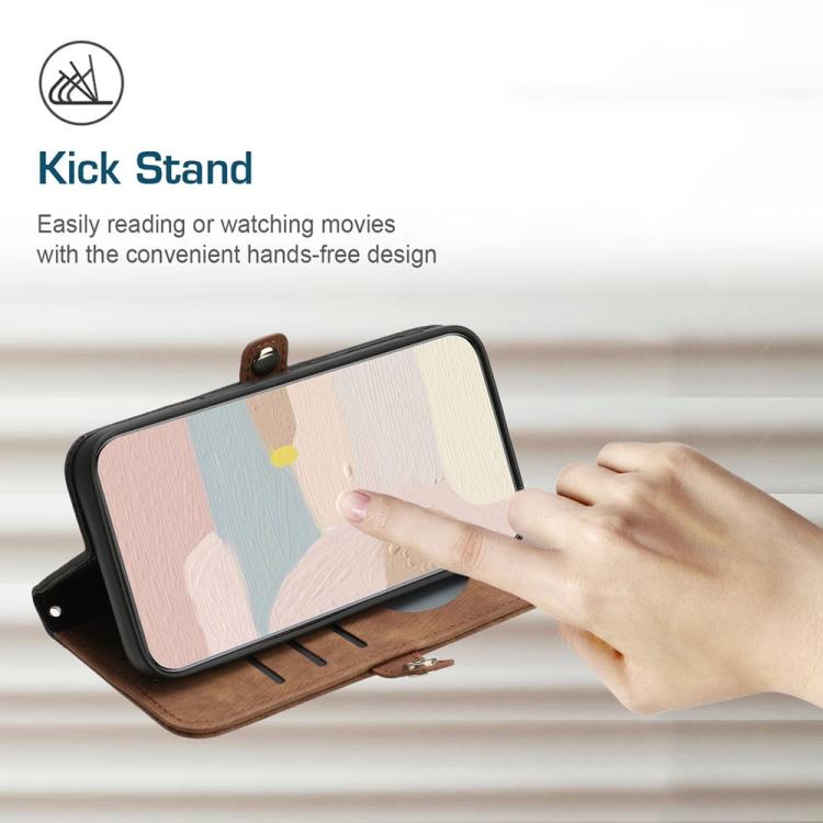 For iPhone 17 Pro Max Side Buckle Double Fold Hand Strap Leather Phone Case(Brown) - free shipping - PMc TechLife - Order now!