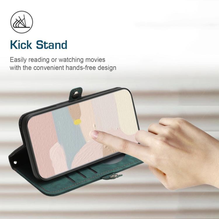 For iPhone 17 Pro Side Buckle Double Fold Hand Strap Leather Phone Case(Dark Green) - free shipping - PMc TechLife - Order now!