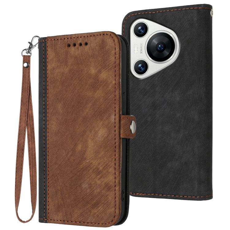 For Huawei Pura 70 Pro/70 Pro+ Side Buckle Double Fold Hand Strap Leather Phone Case(Brown) - Huawei Cases by PMC Jewellery | Online Shopping South Africa | PMC Jewellery | Buy Now Pay Later Mobicred