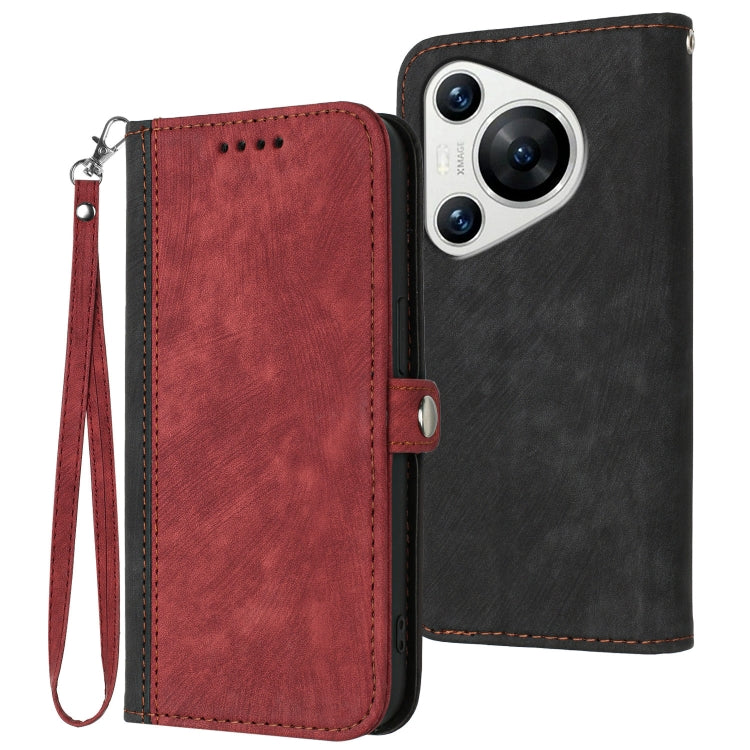 For Huawei Pura 70 Side Buckle Double Fold Hand Strap Leather Phone Case(Red) - Huawei Cases by PMC Jewellery | Online Shopping South Africa | PMC Jewellery | Buy Now Pay Later Mobicred