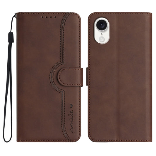 For iPhone SE 2024 Heart Pattern Skin Feel Leather Phone Case(Brown) - More iPhone Cases by PMC Jewellery | Online Shopping South Africa | PMC Jewellery | Buy Now Pay Later Mobicred