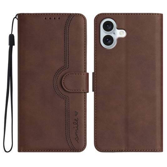 For iPhone 16 Plus Heart Pattern Skin Feel Leather Phone Case(Brown) - iPhone 16 Plus Cases by PMC Jewellery | Online Shopping South Africa | PMC Jewellery | Buy Now Pay Later Mobicred