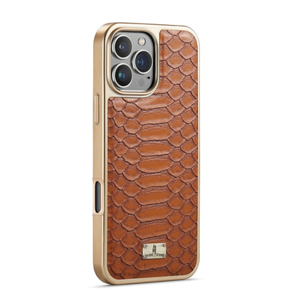 For iPhone 16 Pro Fierre Shann Python Texture Electroplating PU Phone Case(Brown) - iPhone 16 Pro Cases by FIERRE SHANN | Online Shopping South Africa | PMC Jewellery | Buy Now Pay Later Mobicred