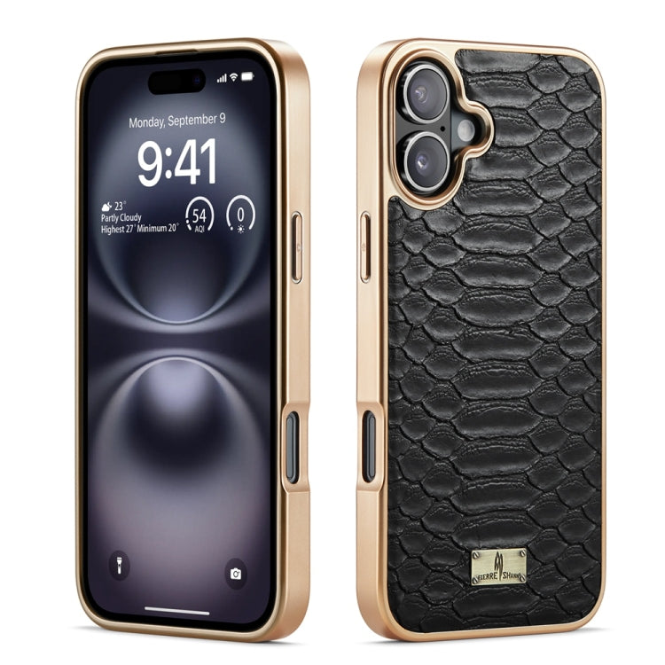 For iPhone 16 Plus Fierre Shann Python Texture Electroplating PU Phone Case(Black) - free shipping - PMC Jewellery - Order now!