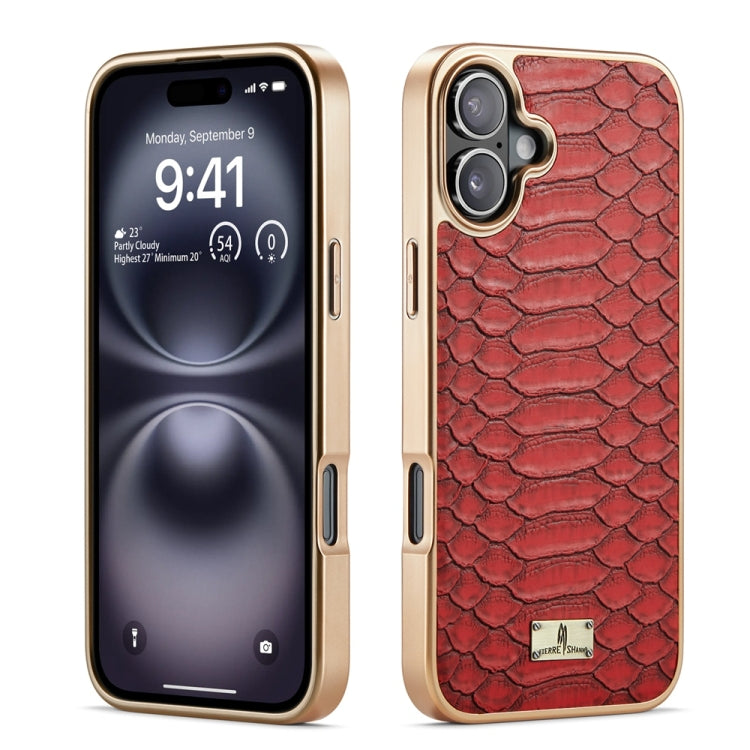 For iPhone 16 Plus Fierre Shann Python Texture Electroplating PU Phone Case(Red) - iPhone 16 Plus Cases by FIERRE SHANN | Online Shopping South Africa | PMC Jewellery | Buy Now Pay Later Mobicred