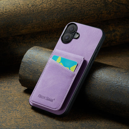 For iPhone 16 Fierre Shann Crazy Horse Card Holder Back Cover PU Phone Case(Purple) - iPhone 16 Cases by FIERRE SHANN | Online Shopping South Africa | PMC Jewellery | Buy Now Pay Later Mobicred