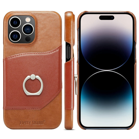 For iPhone 15 Pro Max Fierre Shann Oil Wax Texture Genuine Leather Back Cover Phone Case(Brown) - iPhone 15 Pro Max Cases by FIERRE SHANN | Online Shopping South Africa | PMC Jewellery | Buy Now Pay Later Mobicred